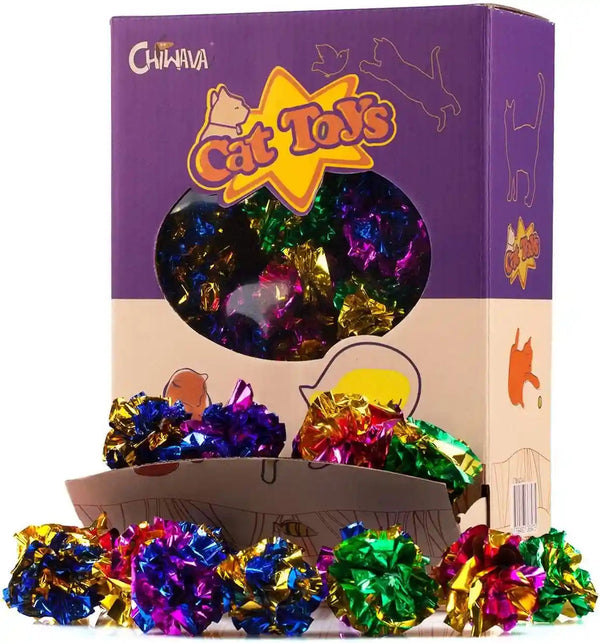 CHIWAVA 45PCS 1.6'' Mylar Cat Toy Ball Kitten Shiny Crinkle Crackle Balls | Interactive Indoor Lightweight Play Activity Chase Toys, Assorted Color1