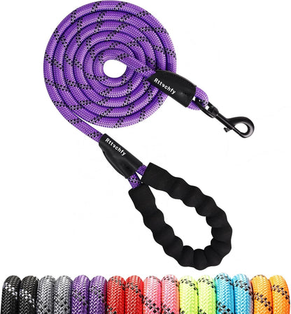 Rttochfy Rope Dog Leash 2/4/5/6/8/10 FT with Comfortable Padded Handle and Highly Reflective Threads for Small Medium and Large Dogs Heavy Duty (1/2"-5 FT, Blue)6