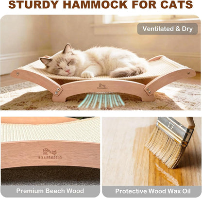 Extra-Large Sisal Cat Scratcher Bed for Indoor Cats, Cat Scratching Post with Hammock Nartural Sisal Scratch Pad for Large Cats Scratcher Lounge Chair, Wooden Cat Furniture (Nartural)2