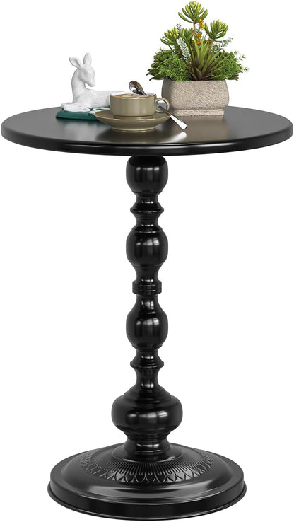 Small Side Table, round Drink Table End Table, Sofa Table TV Tray Table, Pedestal Coffee Table for Living Room, Black1