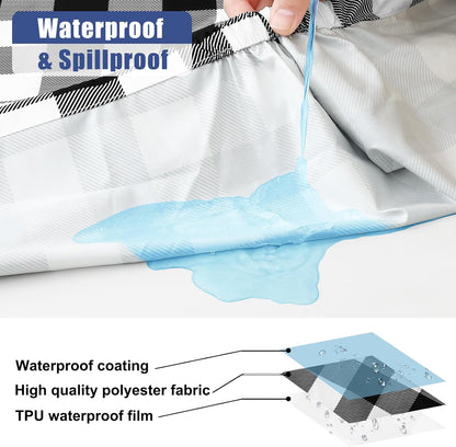 6FT Picnic Table Cover with Bench Covers, Elastic Fitted Tablecloth | Waterproof Washable Rectangle Tablecloths ,Buffalo Plaid Tablecloth for Dining, Camping, Outdoor (Black & White, 30" X 72")4