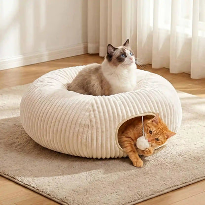Cat Tunnel Bed with 40 Pcs Interactive Cat Toys, Cat Tube with Kitten Toys for Indoor Kittens, Collapsible Play Tunnel, White8