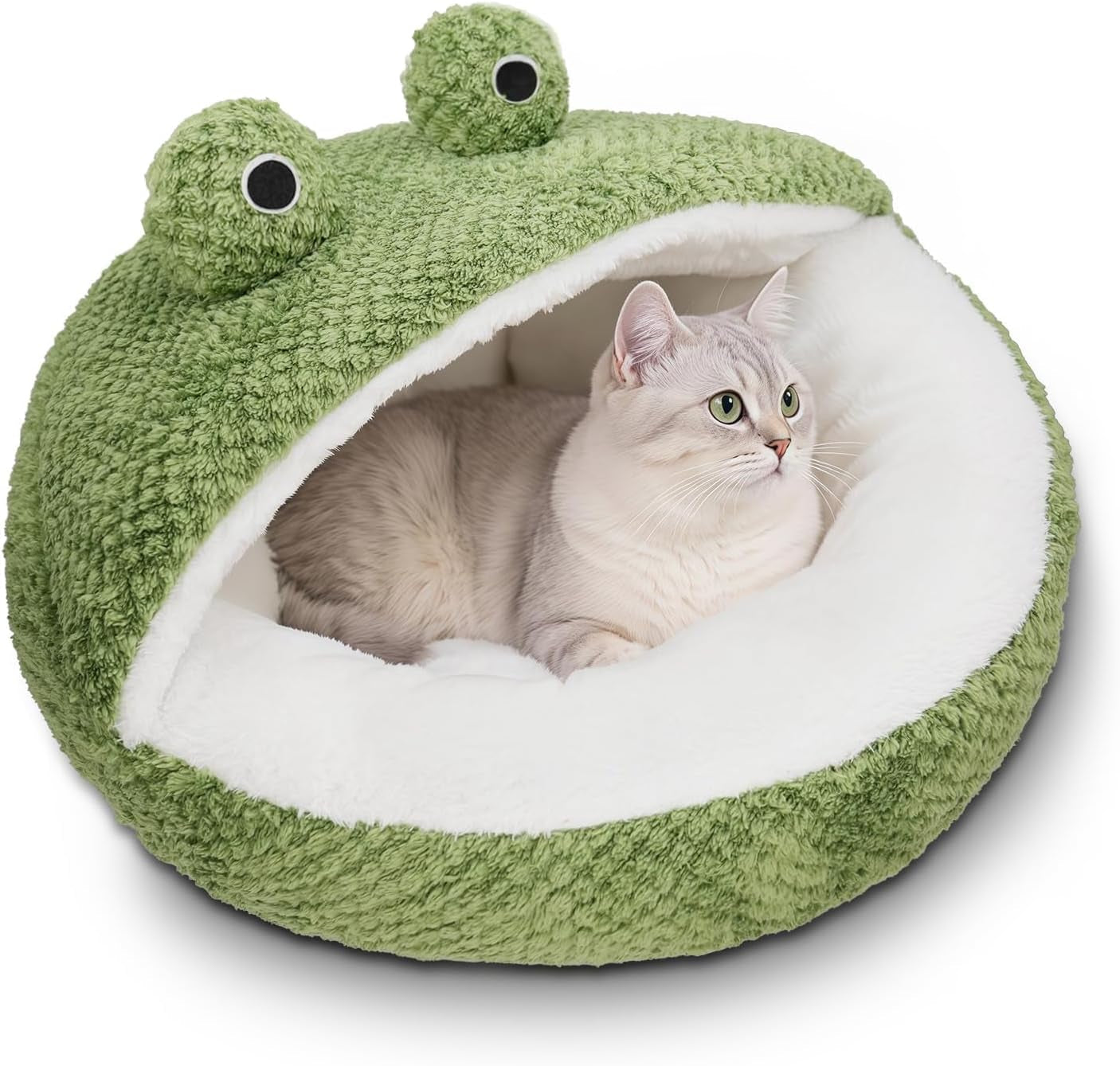 cwv-cute-cat-beds-kitten-beds-soft-small-dog-beds-washable-pet-beds-for-puppy-and-kitty-funny-frog-cat-cave-23-inches