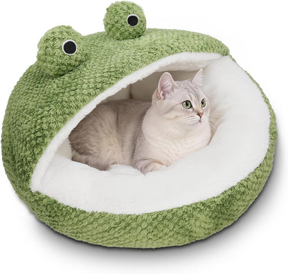 CWV Cute Cat Beds Kitten Beds, Soft Small Dog Beds, Washable Pet Beds for Puppy and Kitty, Funny Frog Cat Cave, 23 Inches1