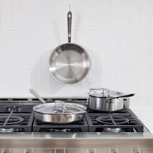 All-Clad D5 5-Ply Stainless Steel Cookware Set 5 Piece Induction Oven Broiler Safe 600F Pots and Pans Silver | the Upgrade for Supremely Even Heat, Professional, Brushed Stainless Steel, Induction Compatible, Oven Safe up to 600F4