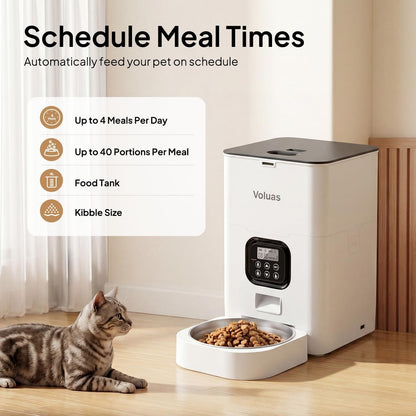 VOLUAS Automatic Cat Feeder, 4L Timed Dry Food Dispenser for Cats & Dogs | Programmable Portion Control, up to 4 Meals Daily, Dual Power Supply, Power-Off Memory, 10-Second Voice Recorder2