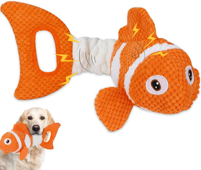 Squeaky Clownfish Dog Toy, Plush Crinkle Tug Toy with Handle | Pineapple Cotton Plush with Squeaker, Crinkle Paper, Stretchable Body, and Tug Handle for Interactive Indoor or Outdoor Play1