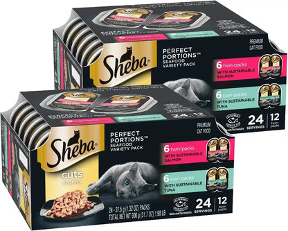 Sheba Perfect Portions Cuts Wet Cat Food, Multipack, 2.6 Oz, 24 Ct | Grain-Free, Chicken, Salmon & Turkey Flavors, Protein-Rich, No Corn or Soy, Essential Vitamins & Minerals, Twin-Pack Trays15