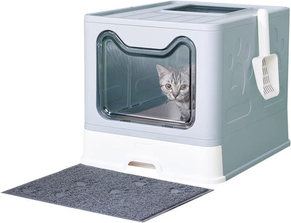 Medario Cat Litter Box with Litter Mat and Scoop, Large Covered Litter Box with Lid, Enclosed Kitty Box, Front Entry Top Exit, Odor Control, Easy to Clean (Grey)11