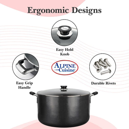 35 Quart Non-Stick Stock Pot with Tempered Glass Lid and Carrying Handles, Multi-Purpose Cookware Aluminum Dutch Oven for Braising, Boiling, Stewing2