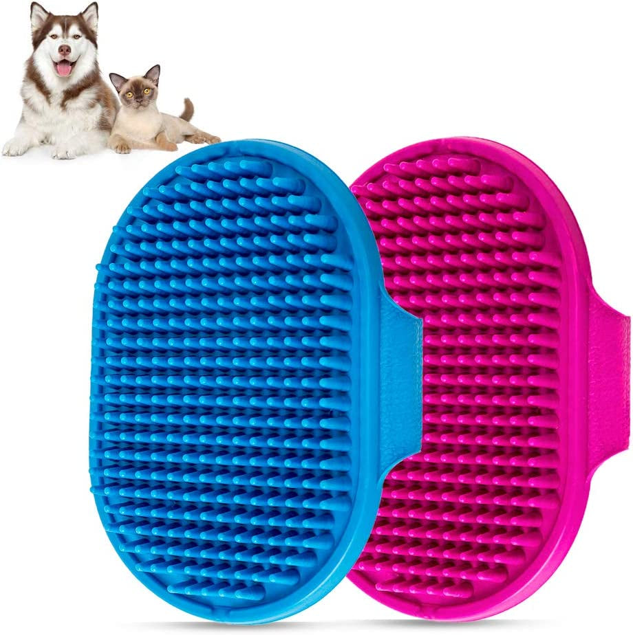 dog-bath-brush-pet-bath-comb-brush-soothing-massage-rubber-comb-2pcs-with-adjustable-ring-handle-for-long-short-haired-dogs-and-cats-blue-rose
