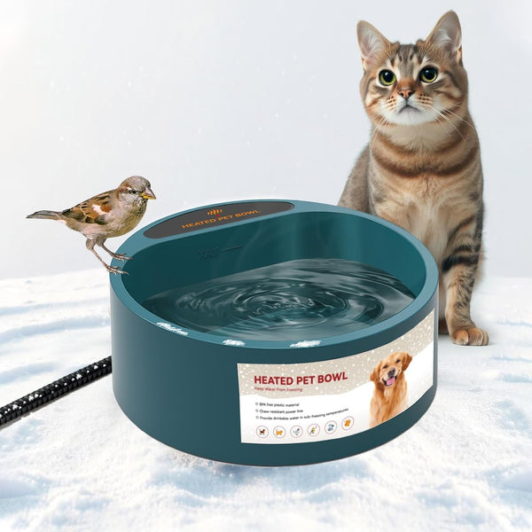 Heated Dog Bowl, Heated Water Bowl for Outdoor Cats, Winter Dog Water Dish with Antibite Wire Heating Chicken Waterer Smart Thermal Bowl for Rabbits Birds Feral Animals, 35W 2.2L1