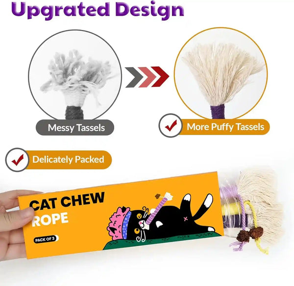 Cat Toys for Indoor Cats, Kitten Toys for Indoor Kittens, Catnip Rope Chew Toys for Teeth Cleaning, Interactive Cat Teething Toy, Kitty Kicker Toy, 3 Pack (Plus 1 Pouch of Catnip)2