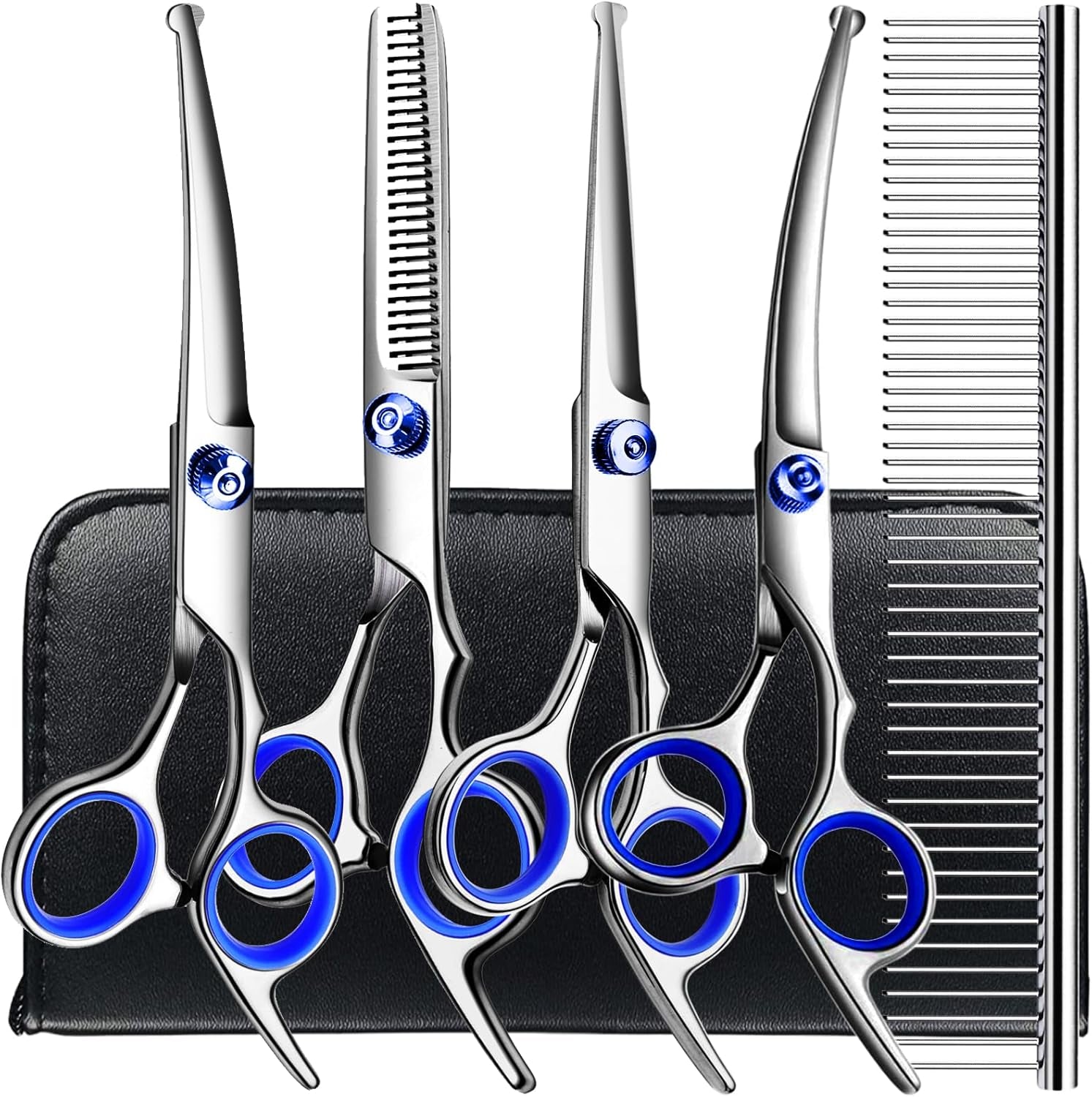 tinmarda-dog-grooming-kit-professional-stainless-steel-dog-grooming-scissors-with-curved-shears-pink-finger-rings-4-piece-sharp-durable-pet-shears-for-dogs-cats-at-home-salon-quality-grooming