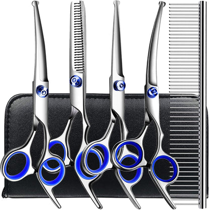 TINMARDA Dog Grooming Kit, Professional Stainless Steel Dog Grooming Scissors with Curved Shears, Pink Finger Rings - 4 Piece Sharp Durable Pet Shears for Dogs Cats at Home Salon-Quality Grooming12
