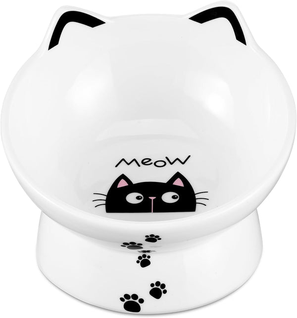 Porcelain Raised Cat Bowl, No Spill Cat Water Bowl with anti Slip Band, Elevated Porcelain Pet Bowl Protect Pet'S Spine, Large Capacity Pet Water Bowl, 15 Oz, Dishwasher Safe | anti Vomiting, Whisker Friendly, Shallow Food Dish and Deep Water Bowl, Anti-Slip Base, Lead&Cadmium-Free, Senior-Pet Access7