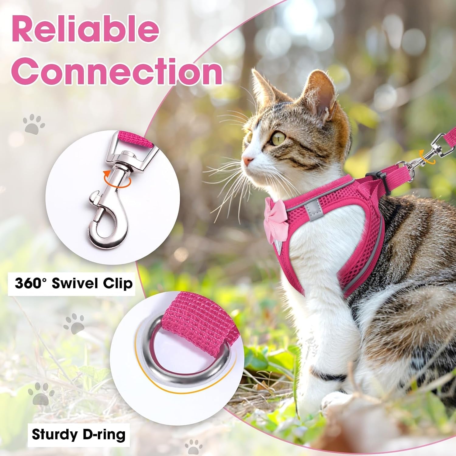 cat-vest-harness-and-leash-set-escape-proof-kitten-harness-pink-xs-safe-reflective-strips-adjustable-easy-wear-kitty-harness-sturdy-clip-buckle-breathable-mesh-for-kitty-puppy-bunny-walks