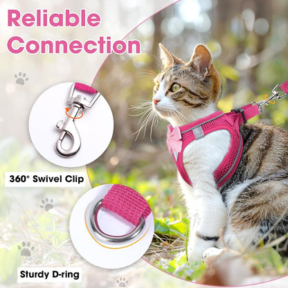 Cat Vest Harness and Leash Set, Escape Proof Kitten Harness Pink XS | Safe Reflective Strips, Adjustable Easy Wear Kitty Harness, Sturdy Clip Buckle, Breathable Mesh , for Kitty Puppy Bunny Walks6