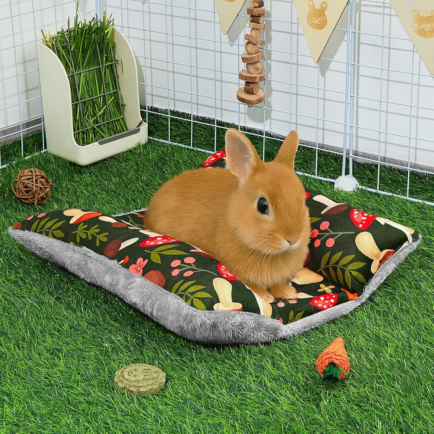 15x14-soft-plush-rabbit-bed-washable-cuddle-mat-for-small-pets-reversible-bunny-napping-cushion-with-thicker-padding-and-floral-designs-for-comfortable-rest-in-cages
