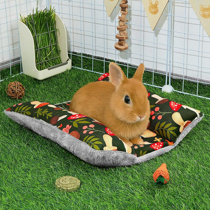 15"X14" Soft Plush Rabbit Bed Washable Cuddle Mat for Small Pets | Reversible Bunny Napping Cushion with Thicker Padding and Floral Designs for Comfortable Rest in Cages7