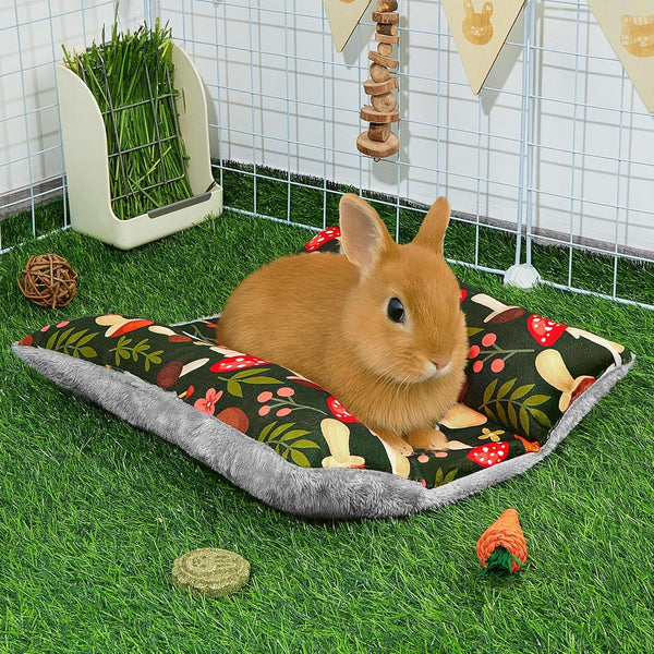 15"X14" Soft Plush Rabbit Bed Washable Cuddle Mat for Small Pets | Reversible Bunny Napping Cushion with Thicker Padding and Floral Designs for Comfortable Rest in Cages7
