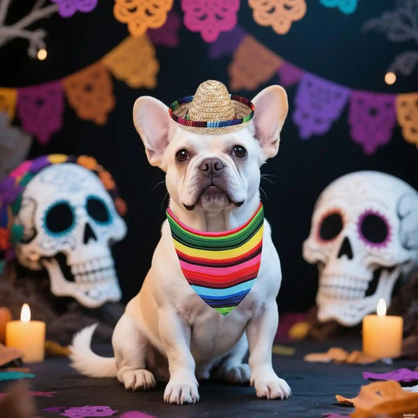 PUPTECK Mexican Day of the Dead Dog Bandana with Pet Sombrero Hat Colorful | Pet Halloween Oufits Costumes Decorations Supplies for Small Medium Large Dogs Boy Girl Gifts2