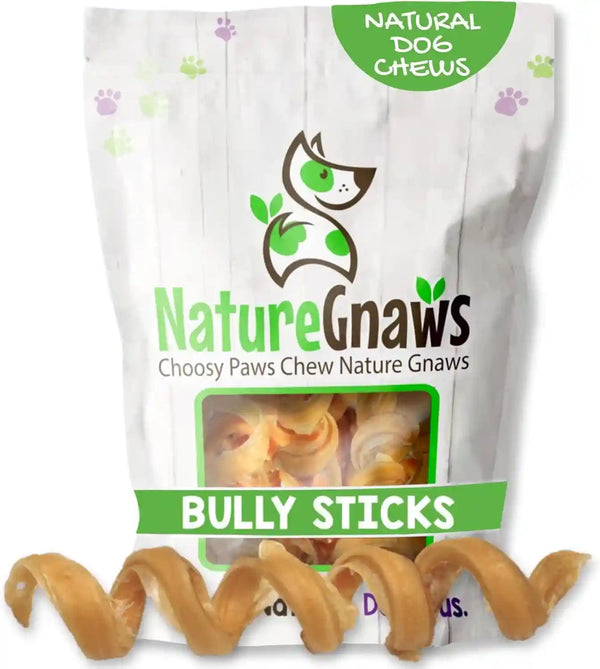 Nature Gnaws Bully Stick Springs for Dogs 7-8" (6 Count) - Long Lasting for Aggressive Chewers - Natural Curly Beef Dog Chew Bones - Rawhide Free1