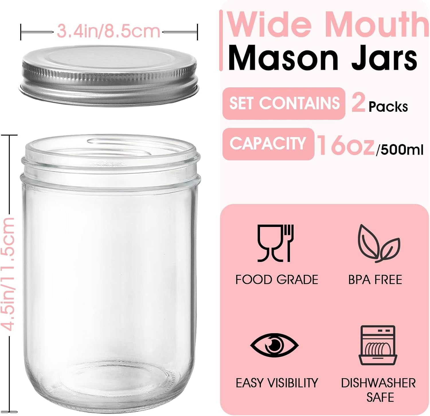 2-pack-wide-mouth-mason-jars-16oz-airtight-glass-canning-jars-for-food-storage-meal-prep-overnight-oats-pickling-salad-wedding-favors-leak-proof-lids