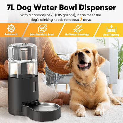7L Automatic Dog Water Dispenser Bowl, Gravity Pet Water Dispenser with Stainless Steel Bowl, No Spilling Large Capacity Water Feeder for Dogs Cats (7L without Filter Black)5
