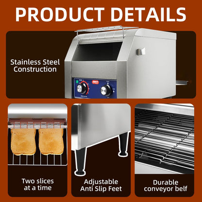 Commercial Conveyor Toaster, 300 Slices/Hour Heavy Duty Stainless Steel Toaster for Buns, Bagels & Bread, Restaurant Grade with Cleaning Accessories6