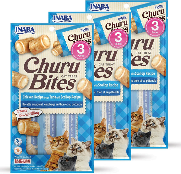 INABA Churu Bites for Cats, Soft Baked Chicken Churu Filled Cat Treats with Green Tea Extract, 0.35 Ounces Each Tube, 12 Tubes Total, 4 Flavor Variety9