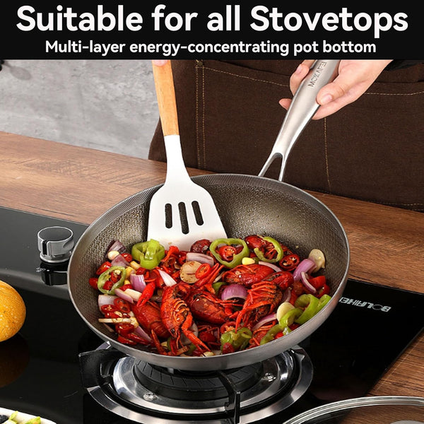 Titanium Wok for Cooking, Titanium Frying Pans, Multifunctional Ultra-Durable Scratch-Resistant Non Stick Even Heating Titanium Wok for Cooking,Includes Lid,9.44In4