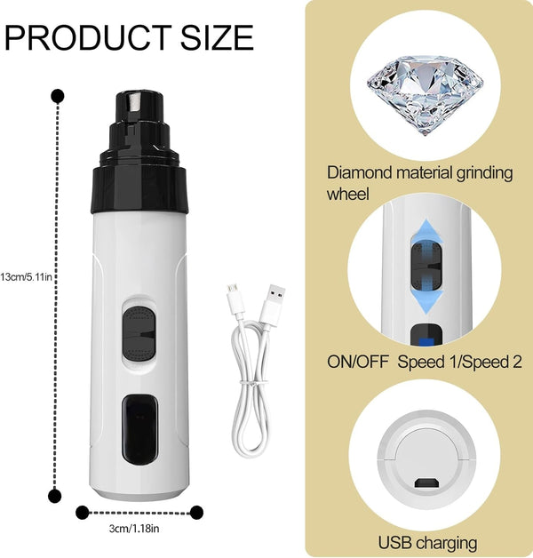Silent Pet Nail Grinder for Dogs & Cats, 3 Grinding Heads | Professional 2-Speed Rechargeable Dog Nail Trimmer for Small/Medium Dogs & Cats, Painless Paw Grooming8