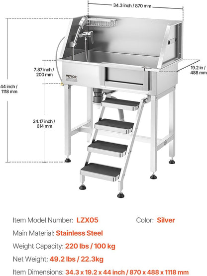 VEVOR Dog Washing Station, 34" Professional Stainless Steel Pet Grooming Tub Bathtub with Shower Faucet Soap Holder Non-Slip Stairs Right Door Easy Clean Pet Wash Sink for Small Dogs Cats7