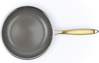 Geoclad Ceramic Hybrid Non-Stick 10" Fry Pan – Stainless Steel Sear Surface, Geometric Pattern, Tri-Ply Clad Body, Pfoa-Free, Coffee Gray/Gold2