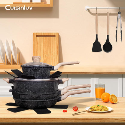 Pots and Pans Set Non Stick, 13Pcs Kitchen Cookware Sets, Granite Stone Induction Cookware Non Stick Cooking Set W/Frying Pans, Saucepans, Sauté Pan (PFOA Free), Black7