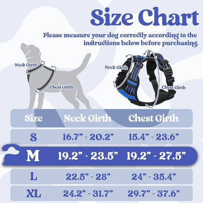Rabbitgoo Dog Harness Medium Sized, Updated Easy on & off with 3 Buckles | No Pull No Choke, Walking with 2 Clips and Handle, Adjustable Soft Reflective, Blue, Medium2