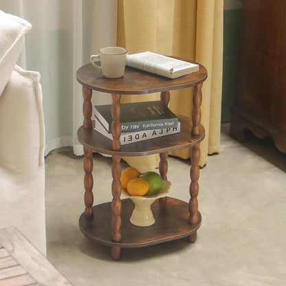 Side Table, 3-Tier Small End Table, Modern Oval Night Stand Accent Table for Living Room, Bedroom, Rustic Brown8
