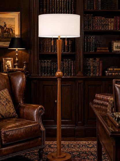 Solid Wood Floor Lamp for Living Room,Pull Chains Standing Lamp | 62.8" Tall,17" White Drum Shade,Sculptural Wood Base & Stem,2-Light Design,Standing Lamp for Bedroom,2 Bulbs Included8
