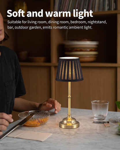 Gold Cordless LED Table Lamps Set of 2, Black Fabric Shade Desk Lamps | Portable 4000Mah Rechargeable Battery Powered, Dimmable Lighting for Dining Room, Bedroom, Bedside, Night Light, Balcony3