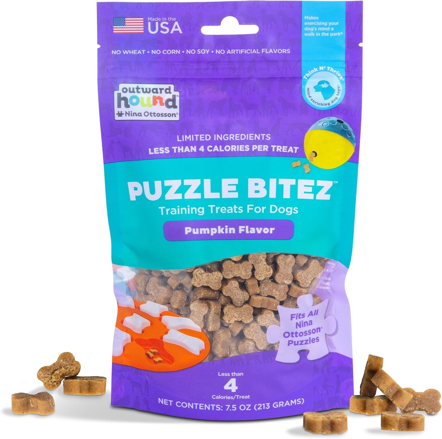 outward-hound-by-nina-ottosson-puzzle-bitez-usa-made-dog-treats-peanut-butter-flavor-bite-sized-training-reward-and-interactive-puzzle-toy-treats-7-5oz