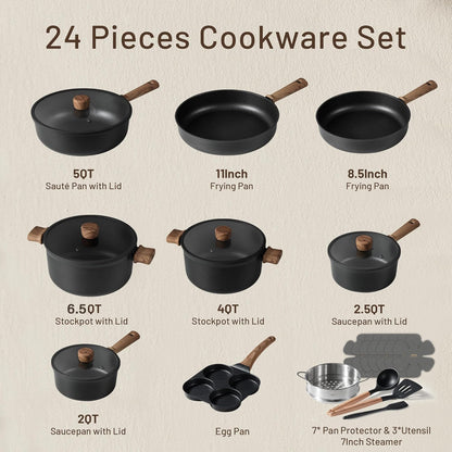 24Pcs Nonstick Cookware Sets, Pots and Pans Set | Titanium Infused, Ultra Durable, Fast & Even Heating, Easy Clean, All-Stovetop Compatible, with 6.5-Qt Stockpot & Egg Pan2