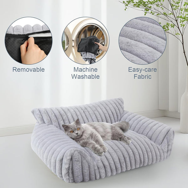 Cute Cat Couch Bed for Indoor Cats, Dog Beds for Small Dogs Couch, S, Grey | Dog Couch Bed with Removable Washable Cover,Cute Fluffy Pet Sofa Cat Couch Bed,Washable Dog Bed Medium Large Size Dog7