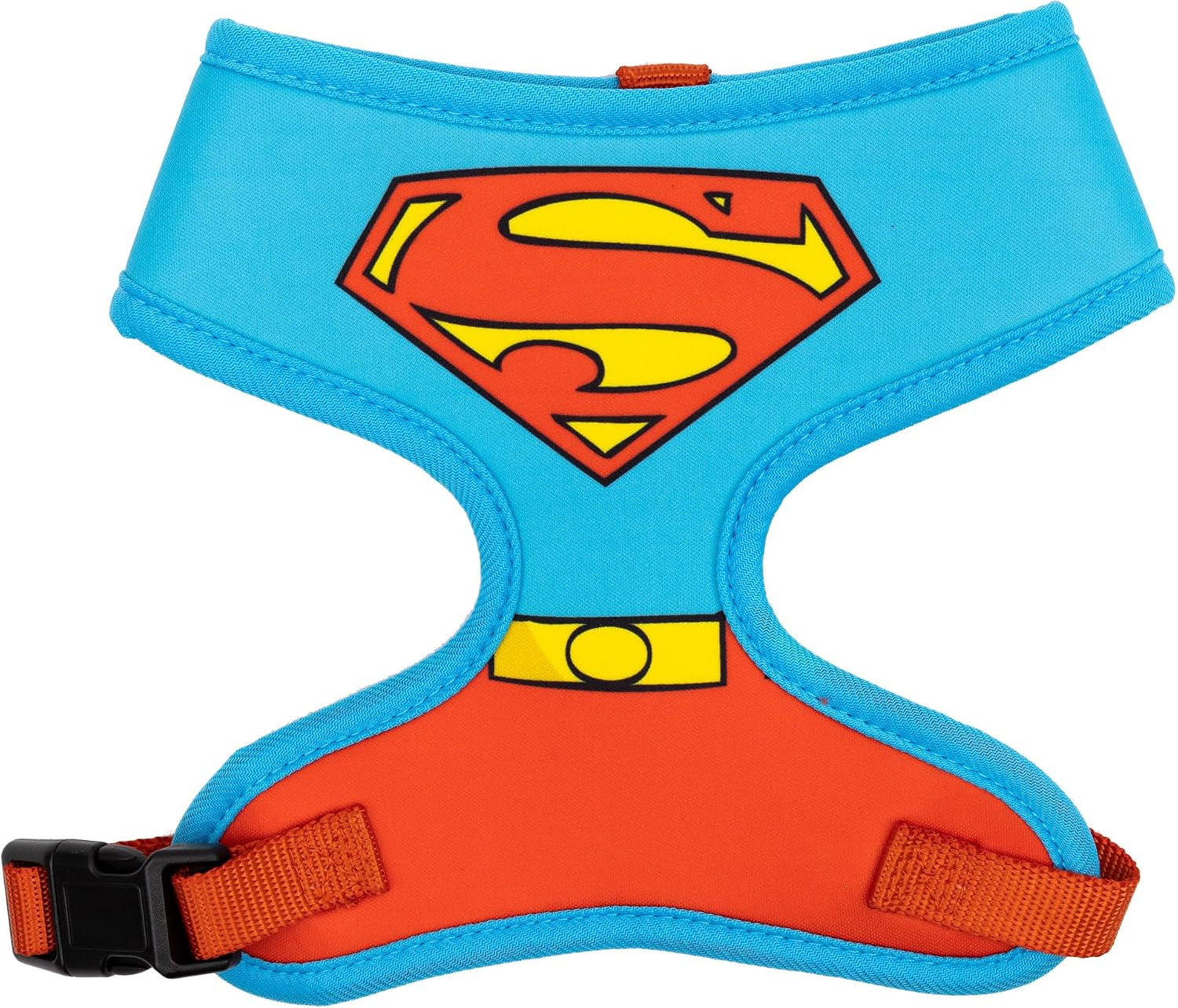 dc-comics-pet-harness-dog-collar-plastic-buckle-superman-shield-character-close-up-blue-red
