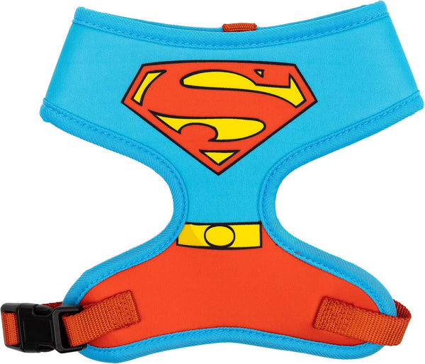 DC Comics Pet Harness, Dog Collar Plastic Buckle, Superman Shield Character Close up Blue Red1