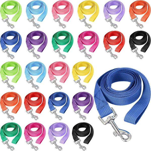 24 Pack Nylon Dog Training Leash Bulk 5 Ft Dog Leash for Small and Medium Puppy Traction Rope for Training, Play, Camping, or Backyard, 12 Assorted Colors(Vibrant Colors)1