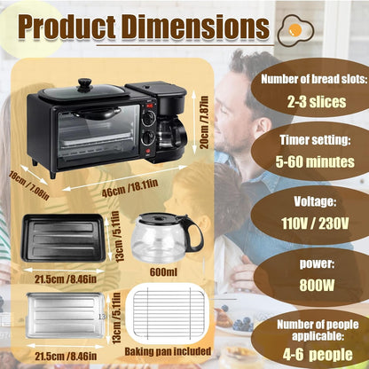 Breakfast Center 4-In-1 with Coffee Maker, Non-Stick Skillet, 7L Toaster Oven and Dual Heating Elements, Compact Kitchen Appliance for Apartments and Dorm Living4