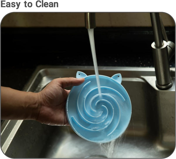Bifeaw Slow Feeder Cat Bowl, Easy to Clean Silicone Bowl, Ideal for Dry and Wet Food (Green and Blue)7