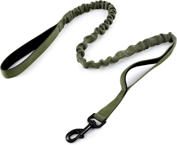 Rabbitgoo Tactical Dog Leash, Heavy Duty Training Bungee Lead | Military Leash with 2 Padded Control Handles for Medium Large Dogs, No Pull for Shock Absorption, Reflective, Black, 5.2FT11