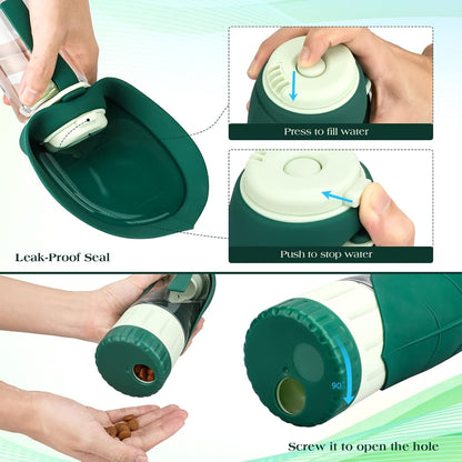 TIOVERY Upgraded Dog Water Bottle, Portable Dog Cat Puppy Pet Water Dispenser Feeder with Drinking Cup and Food Container Leak Proof for Outdoor Walking, Travel, Hiking 12OZ4